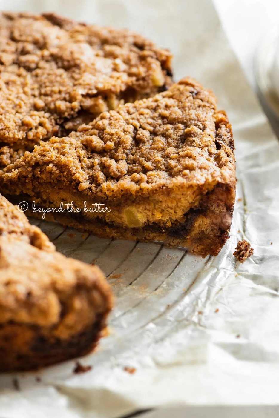 Side view of sliced cinnamon apple coffee cake | All Images © Sovuh