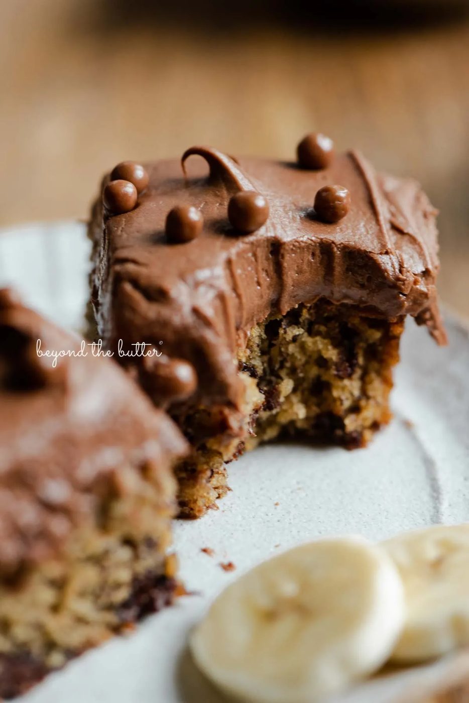 Dessert plate with half eaten slices of banana snack cake | All images © Sovuh