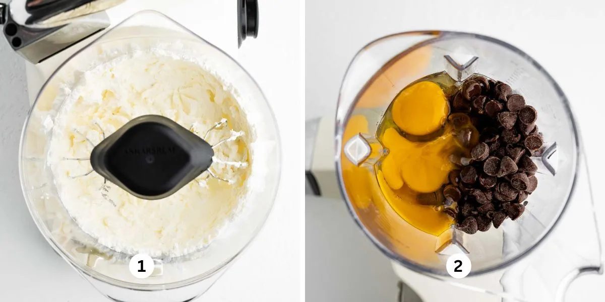 Steps one and two on how to make blender chocolate mousse.