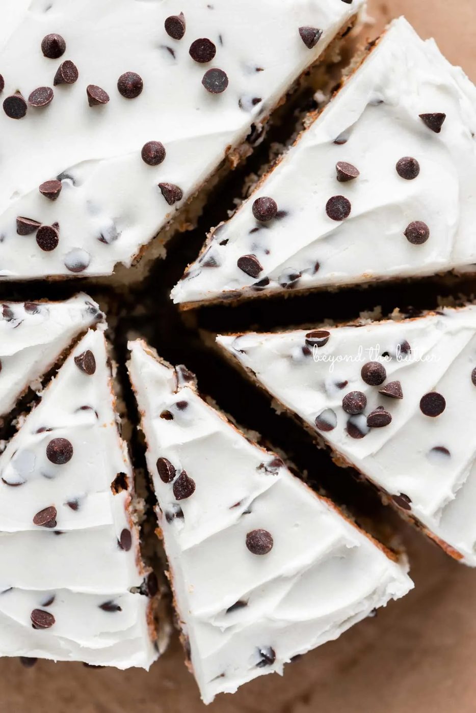 Slices 2 layer chocolate chip cake on a brown paper background | © Sovuh