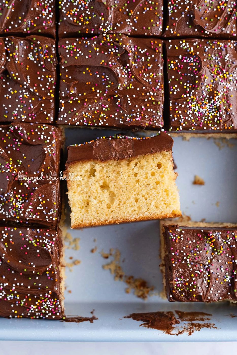 4 Egg Yellow Sheet Cake with Chocolate Frosting, the familiar way