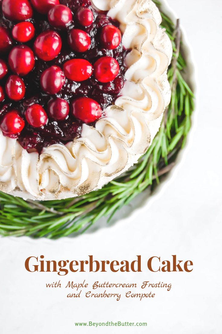Gingerbread Cake | Overhead photo of Gingerbread Cake with Maple Buttercream Frosting and Cranberry Compote | Image Credit: Sovuh, LLC.