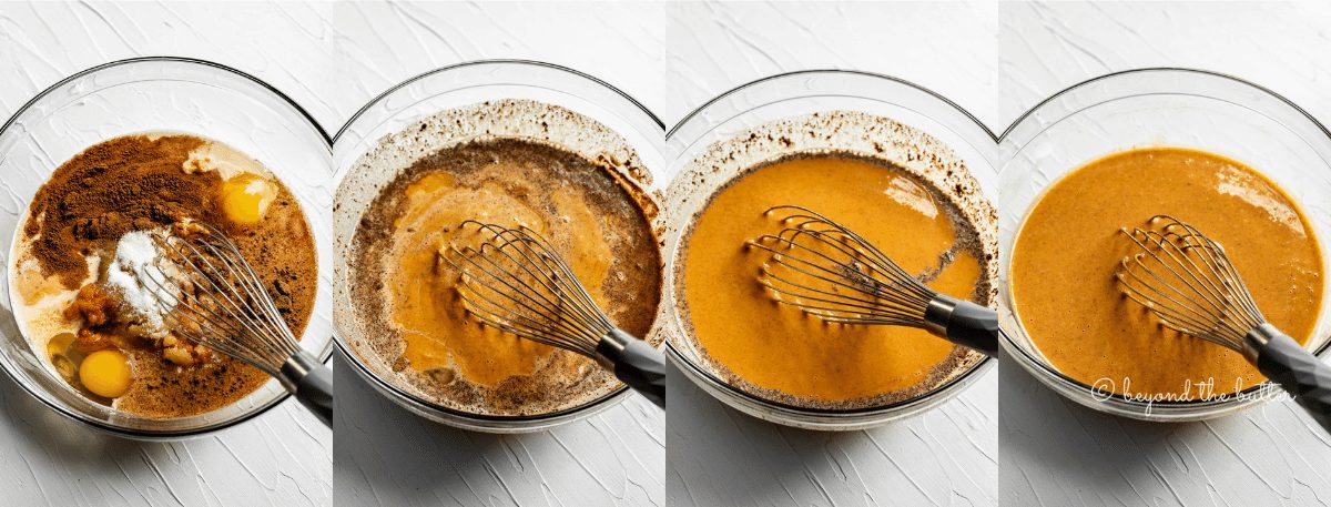 Stages of whisking together pumpkin pie filling | All Images © Sovuh