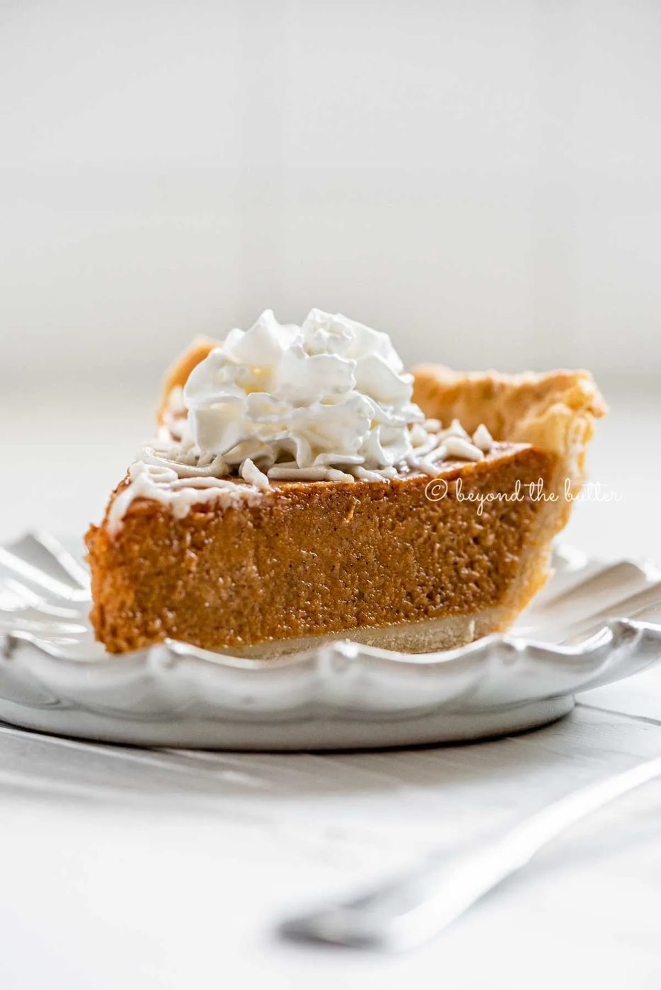 Slice of pumpkin pie on a dessert plate | All Images © Sovuh