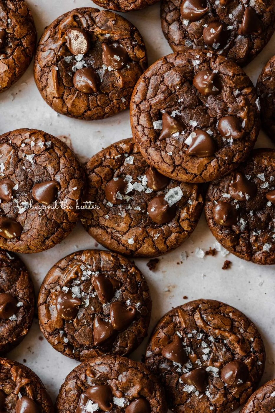Salted brownie cookies on abstract light brown background | All Images © Sovuh