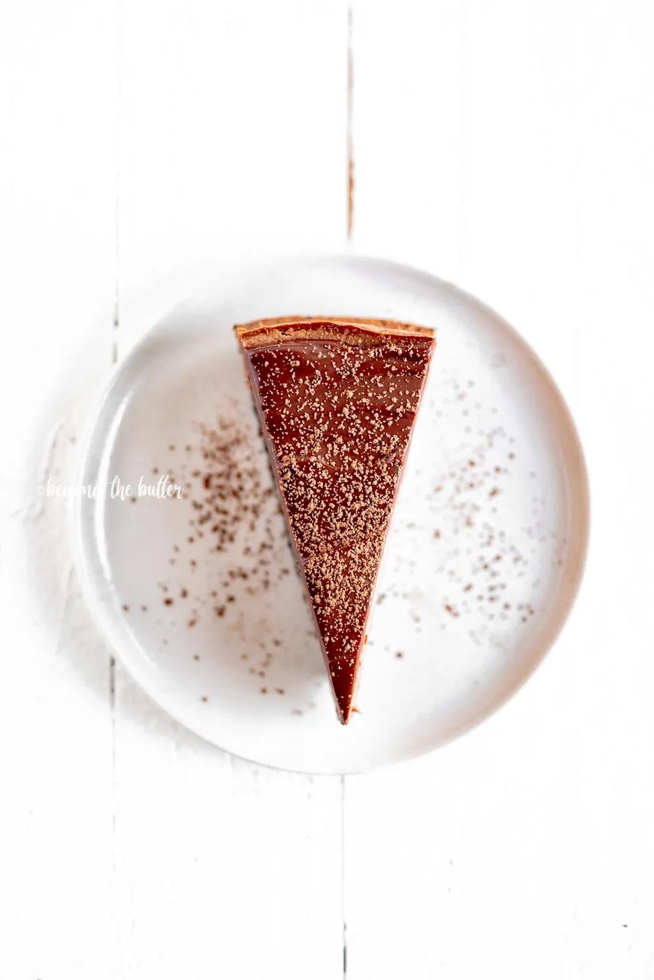 Single slice of Triple Chocolate Mocha Cheesecake dusted with cocoa | All Images © Sovuh, LLC
