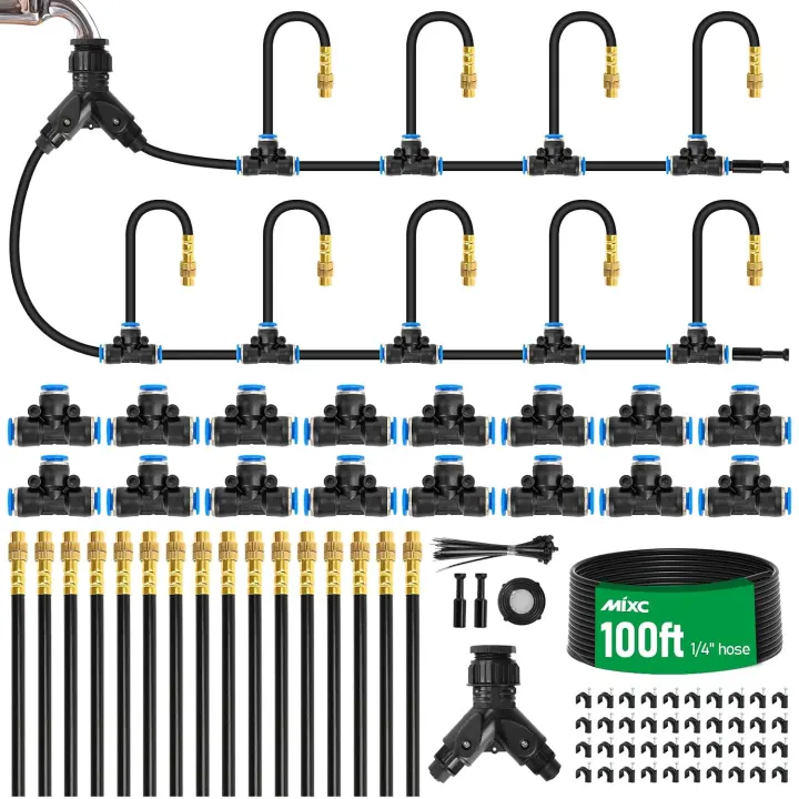 1/4" 100ft Drip Irrigation System — Adjustable 360° Nozzle Kit
