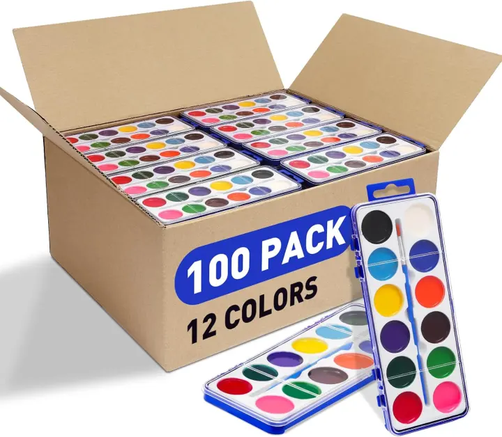 100-Pack Kids Watercolor Sets — 12-Color Washable Paints