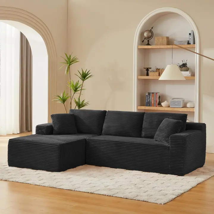 103" L‑Shaped Corduroy Boneless Cloud Sectional Sofa with Left Chaise