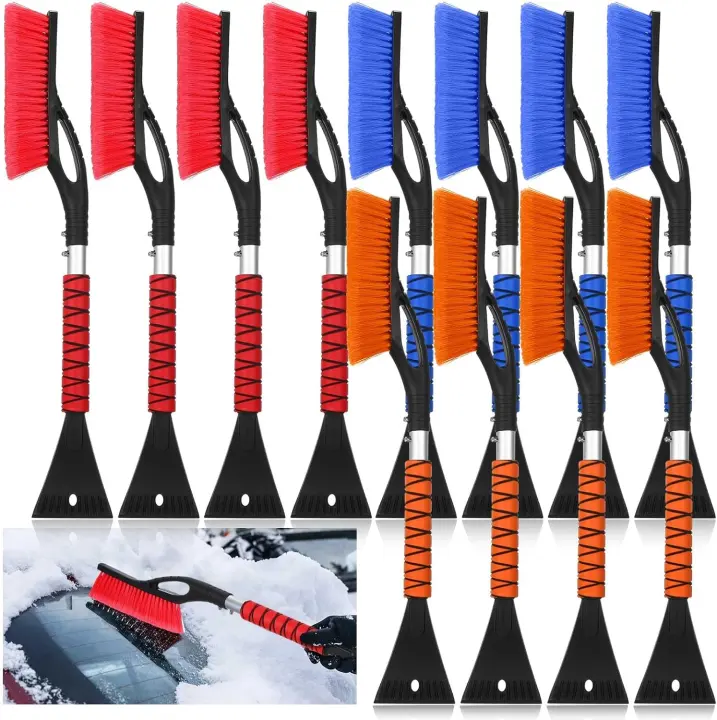 12-Pack 27" Snow Brush with Detachable Ice Scraper — 3-Color Set