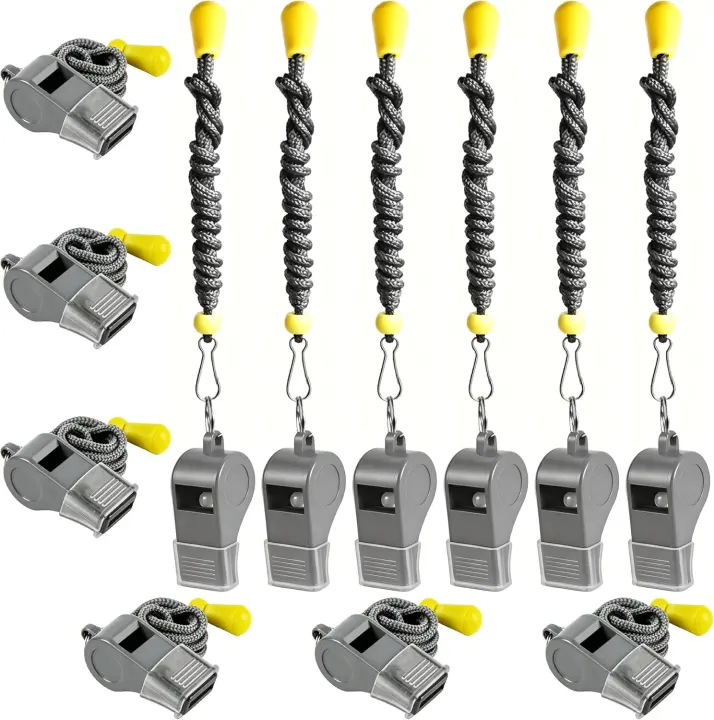 12-Pack Sports Coach Whistles with Lanyards and Mouth Guards