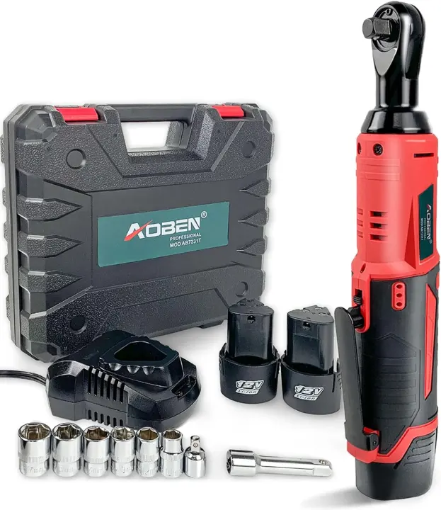 12V Cordless 3/8" Electric Ratchet Wrench Kit with Two 2000mAh Batteries