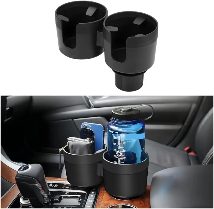 2-in-1 Car Cup Holder Expander with Adjustable Base — Black