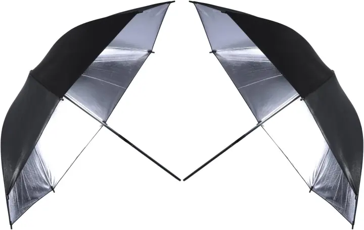 2-Pack 33"/84cm Black/Silver Reflective Photography Umbrellas
