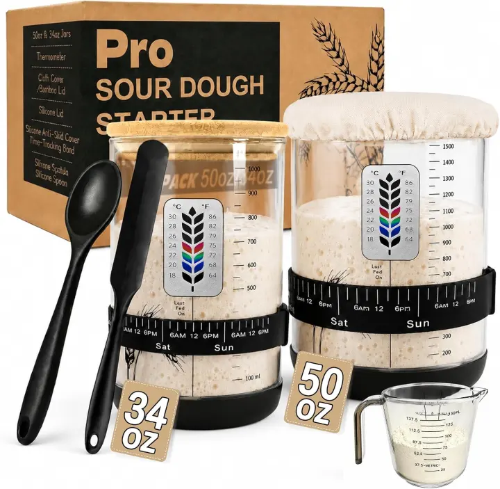 2-Pack Sourdough Starter Jar Kit — 50oz & 34oz Wide-Mouth Glass