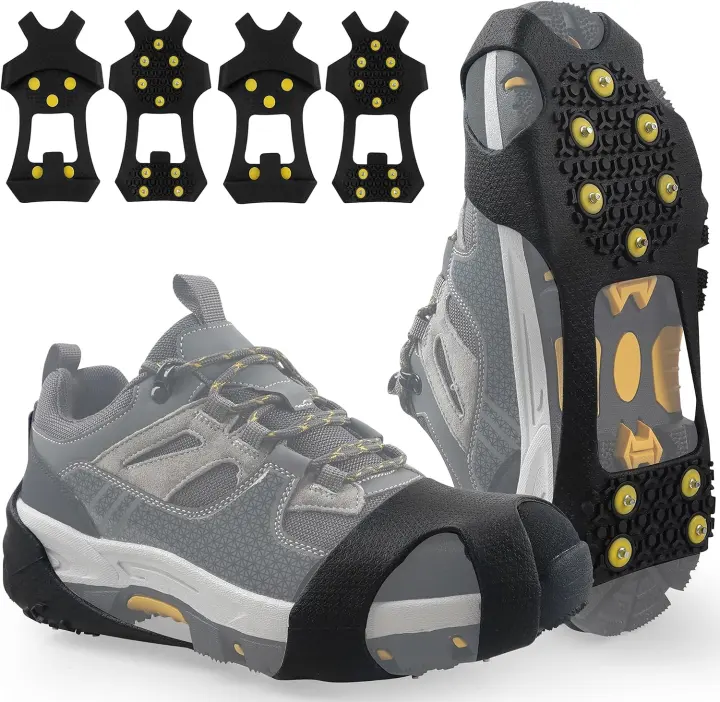2 Pairs Ice Cleats Traction Grips for Boots with 10 Steel Studs