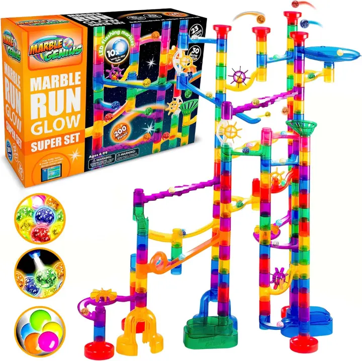 200-Piece Space-Themed Marble Run STEM Set with Glow Marbles