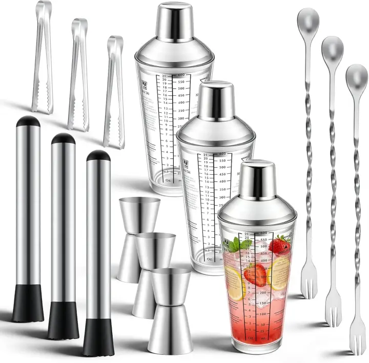 3-Pack 23oz Glass Cocktail Shaker Set with Full Bartender Tools