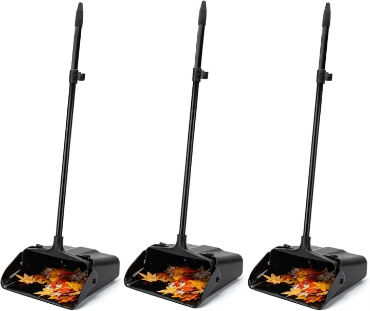 3-Pack Upright Dustpan with 37-inch Long Handle — Heavy-Duty Set
