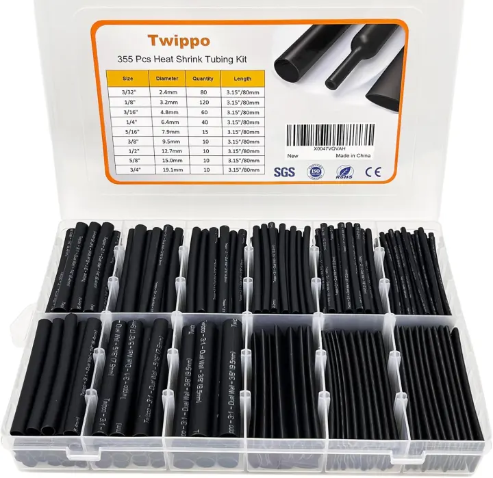 355-Piece Heat Shrink Tubing Kit — Adhesive-Lined Shrink Wrap Tubes