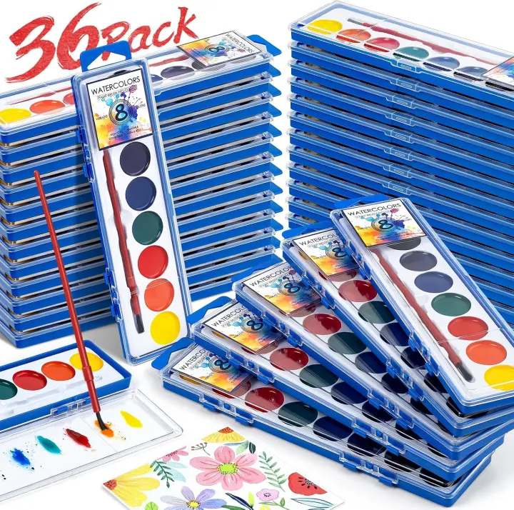 36-Pack Washable Watercolor Set for Kids — 8 Colors + Brush Each