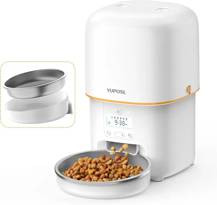 3L Automatic Cat Food Dispenser with Anti-Jam Rotor & Stainless Bowl