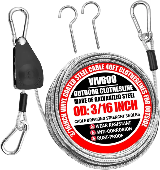 40ft Retractable Clothesline Kit for Indoor & Outdoor Use