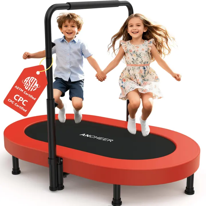 56-inch Foldable Toddler Trampoline with Adjustable Foam Handle