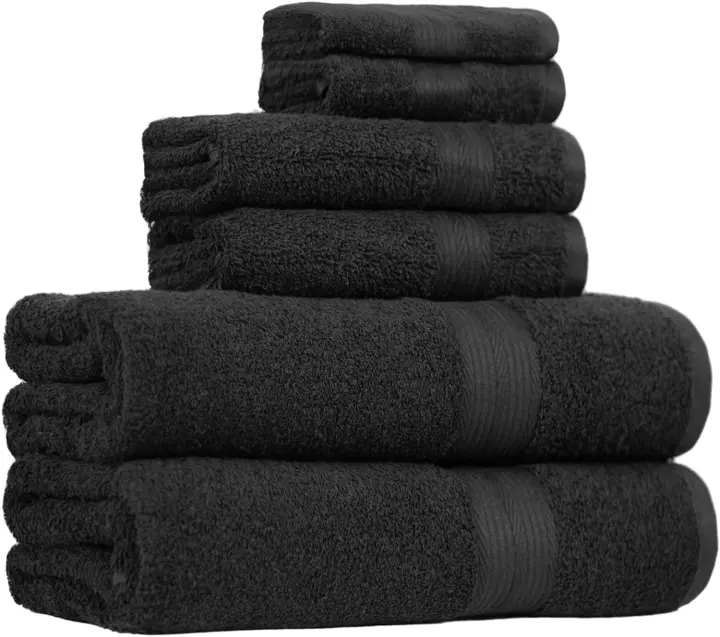 6-Piece Fade-Resistant Cotton Towel Set — Black, 100% Cotton