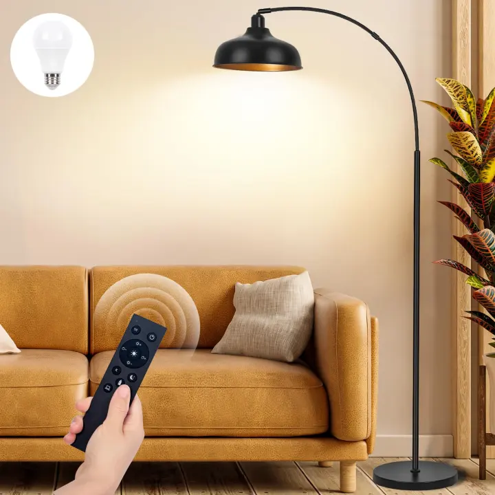 70" Arched Metal Floor Lamp with Remote, Dimmable LED Shade