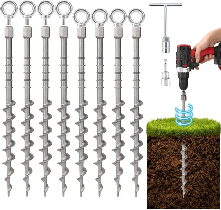 8-Pack 14" Screw-In Ground Anchors — Cast Aluminum Tent Stakes