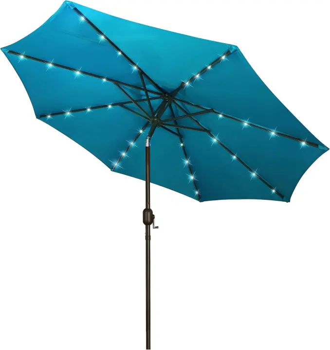 9 ft Solar LED Patio Umbrella — Crank, Tilt, 32 LEDs