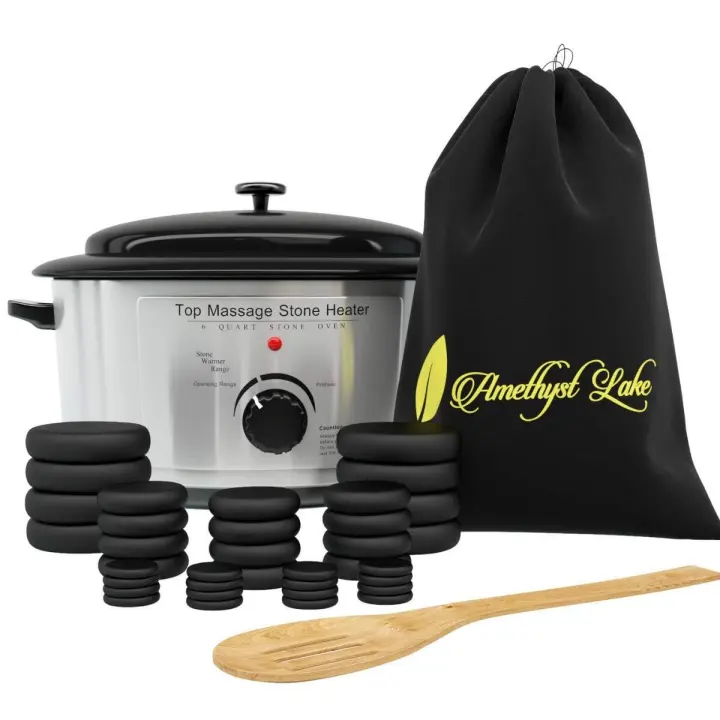 Amethyst Lake Hot Stone Massage Kit — 36 Basalt Stones & 6-Quart Warmer