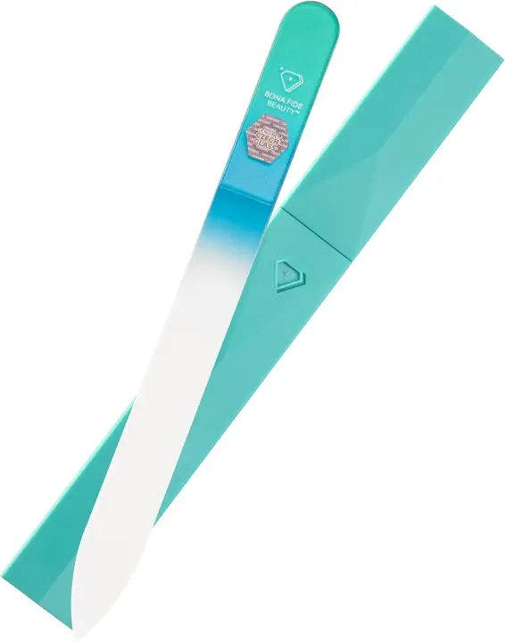 Aqua Czech Glass Nail File with Protective Case — Fine Grit Nail File