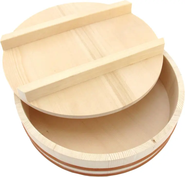 BambooMN 15.3" Hangiri Sushi Rice Mixing Tub with Lid — Jumbo