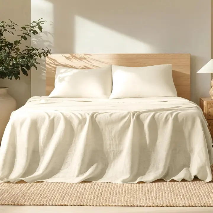 Bare Home 100% European Linen Queen Sheet Set — Natural