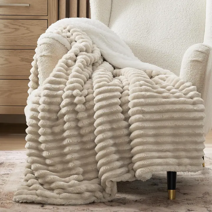 Bedsure Sherpa Throw Blanket — Fluffy Reversible Throw 50"x60" (Beige)