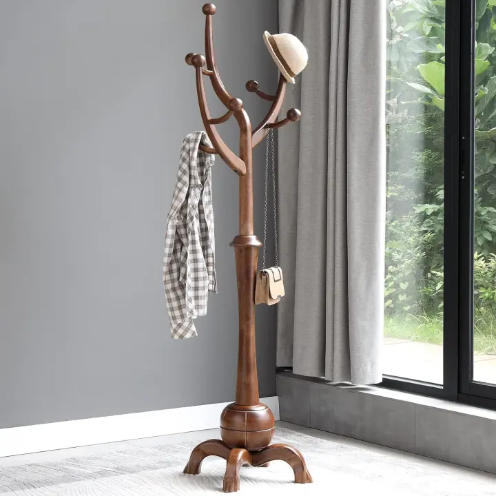Bekrvio Freestanding Wood Coat Tree Rack — 8-Hook Walnut