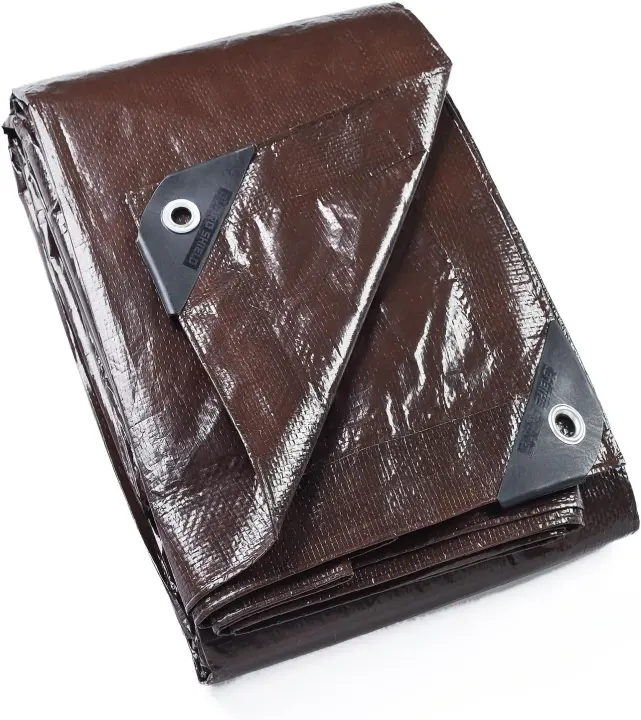 Brown 12x20 ft Waterproof Poly Tarp — 6 mil Lightweight Cover