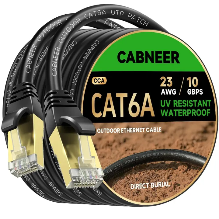 CAT6A Outdoor Ethernet Cable — 100ft Direct‑Burial Network Cable