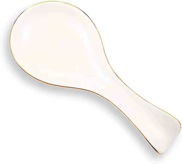 Ceramic Spoon Rest with Gold Rim — Stove & Counter Spoon Holder