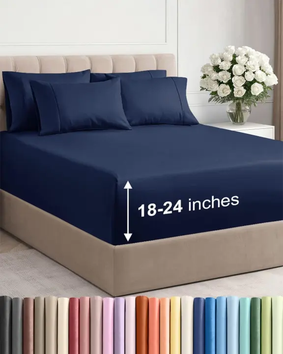 CGK Extra Deep King Sheet Set — 6-Piece Microfiber Cooling (Navy)