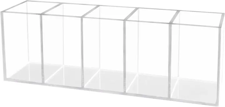 Clear Acrylic 5-Compartment Pen & Makeup Holder — Desk Organizer