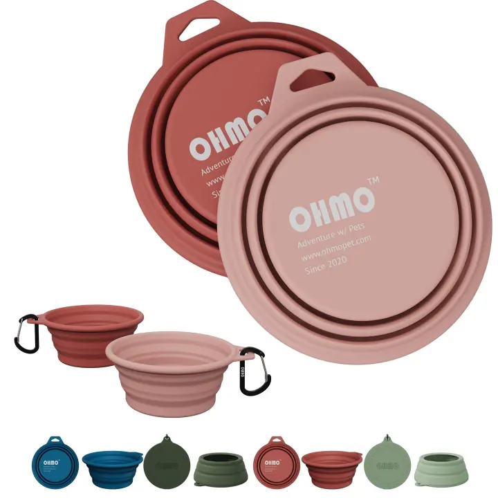 Collapsible Silicone Pet Bowls — 12oz, 2-Pack (Coral & Brick Red)