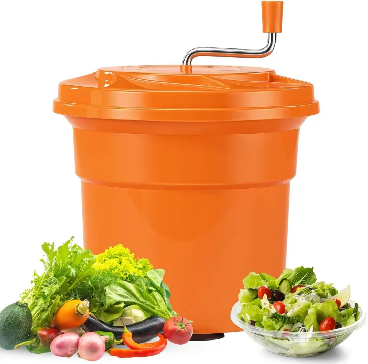 Commercial 6.6 Gal Salad Spinner — Large Manual Lettuce Dryer with Drain Hose