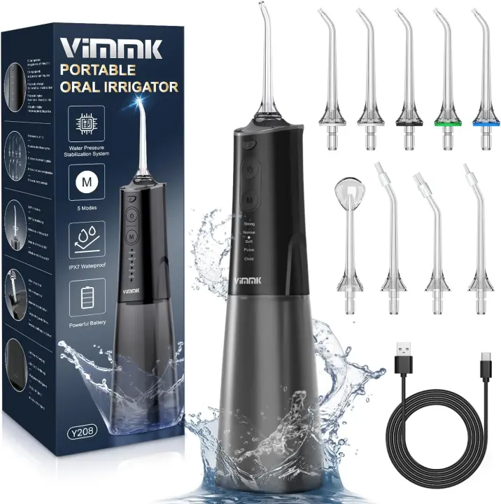 Cordless Water Flosser — Rechargeable Oral Irrigator (300ml, 9 Tips, 5 Modes)