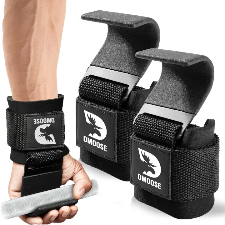 DMoose Weight Lifting Hooks — Heavy-Duty Padded Wrist Support (Pair)