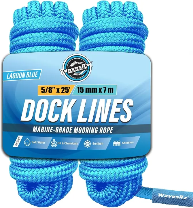 Double-Braided Nylon Dock Lines 5/8" x 25' — Mooring & Boat Ropes
