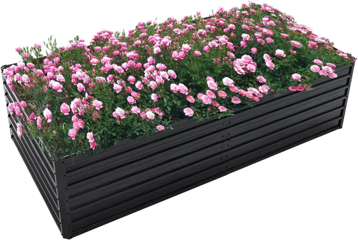 Galvanized Raised Garden Bed 8x4x2 ft — Outdoor Planter Kit (Black)