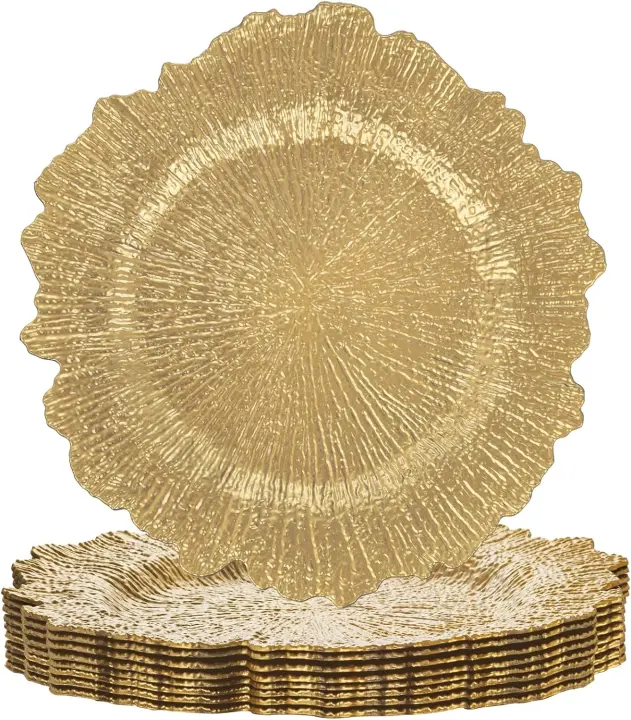 Gold 13-Inch Plastic Charger Plates — Set of 8